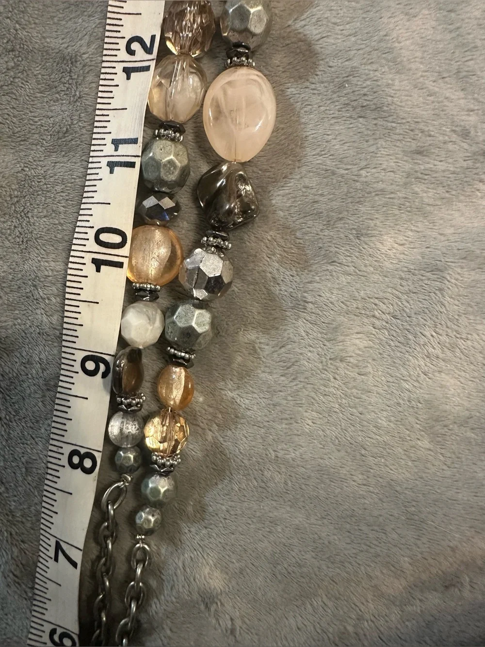 Ruby Rd Chunky Beaded Statement Necklace Silver Champagne Glass Bead Silver Tone